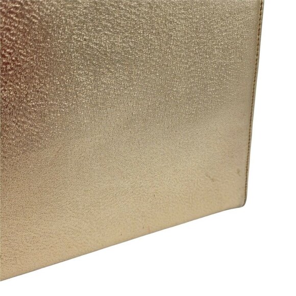 Vintage Metallic Gold Handbag Clutch Evening Bag Stiff Body Snap Closure Satin - Picture 4 of 12